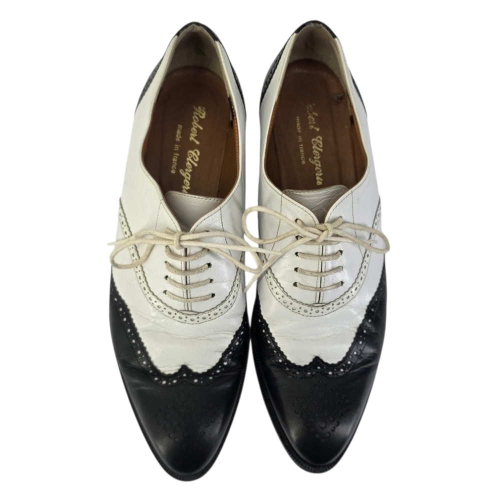 Robert Clergerie Leather Spectator Brogue Wingtip Oxford Shoes Black White Sz5.5 - Picture 4 of 16